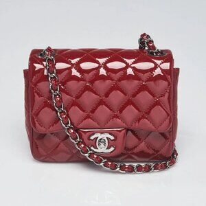 Chanel Dark Red Quilted Patent Leather Classic Square Mini Flap Bag